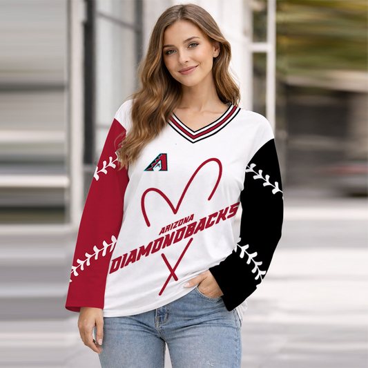 LIMITED EDITION - NEW CUSTOMIZED MLB07 ADS ARIZONA DIAMONDBACKS WOMEN'S HEART V-NECK LONG SLEEVE SHIRT