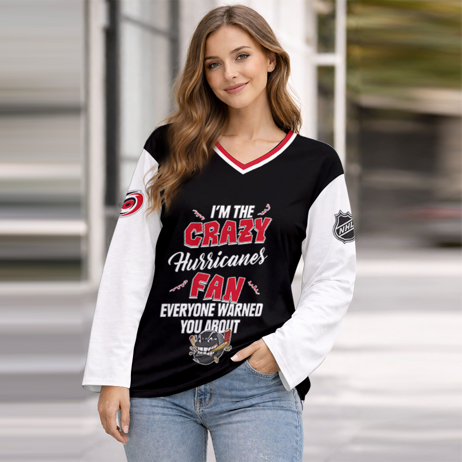 LIMITED EDITION - NEW CUSTOMIZED NHL07 CLH CAROLINA HURRICANES WOMEN'S HEART V-NECK LONG SLEEVE SHIRT