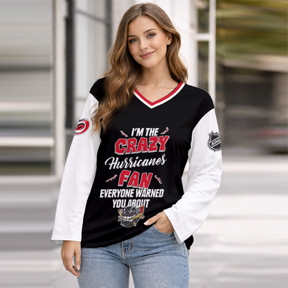 LIMITED EDITION - NEW CUSTOMIZED NHL07 CLH CAROLINA HURRICANES WOMEN'S HEART V-NECK LONG SLEEVE SHIRT