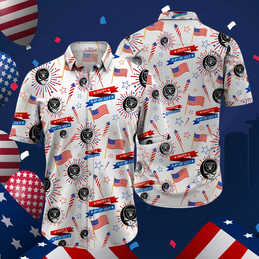 LIMITED EDITION - NEW CUSTOMIZED NFL07 LVR LAS VEGAS RAIDERS PATRIOTIC 250 USA HAWAIIAN SHIRT
