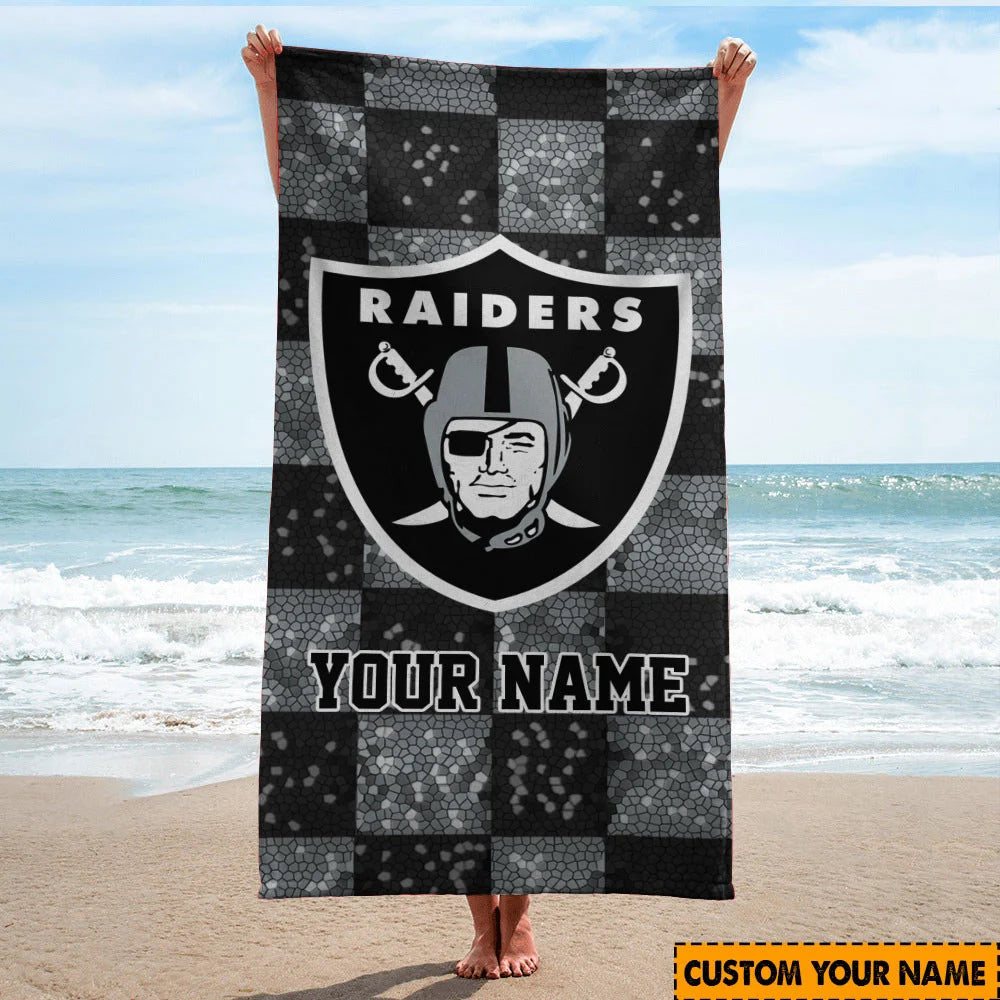 LIMITED EDITION - NEW CUSTOMIZED NFL07 LVR LAS VEGAS RAIDERS BEACH TOWEL