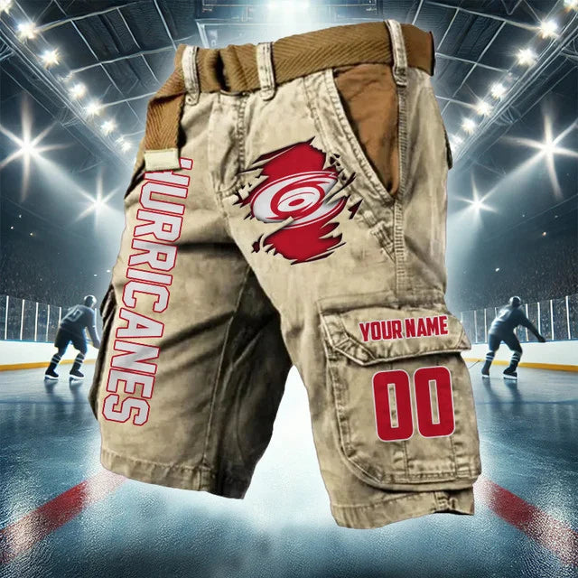 LIMITED EDITION - NEW CUSTOMIZED NHL07 CLH CAROLINA HURRICANES CARGO SHORTS
