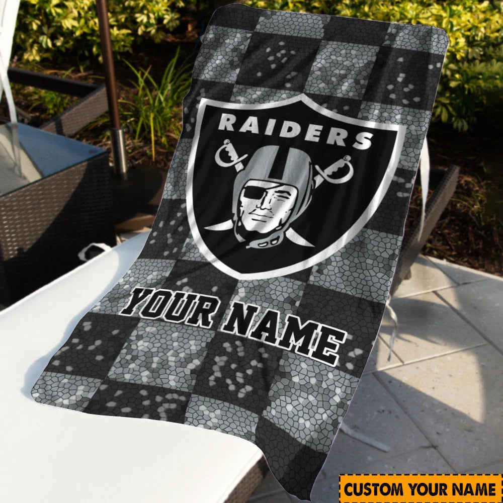 LIMITED EDITION - NEW CUSTOMIZED NFL07 LVR LAS VEGAS RAIDERS BEACH TOWEL