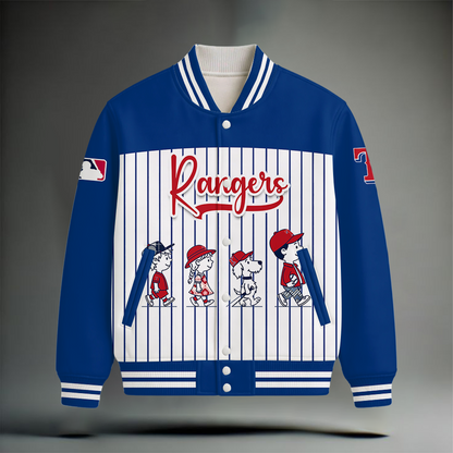 LIMITED EDITION - NEW CUSTOMIZED MLB08 TRS TEXAS RANGERS SNOOPY STYLE SATIN VARSITY & BASEBALL JACKET