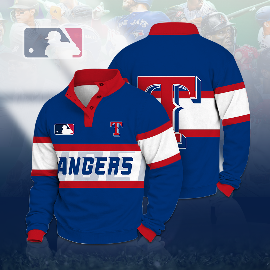 LIMITED EDITION - NEW CUSTOMIZED MLB08 TRS TEXAS RANGERS BUTTON QUARTER PLACKET SWEATSHIRT