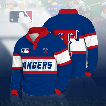 LIMITED EDITION - NEW CUSTOMIZED MLB08 TRS TEXAS RANGERS BUTTON QUARTER PLACKET SWEATSHIRT