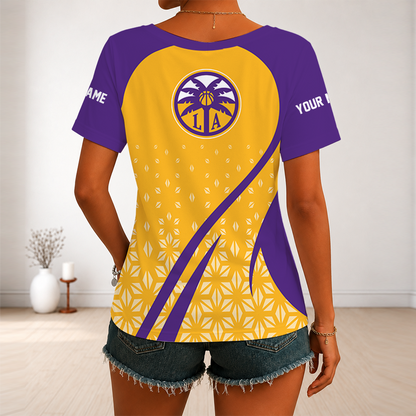 [FAN FAVORITE] NEW CUSTOMIZED WNBA08 LAS LOS ANGELES SPARKS V-NECK FEMALE SHIRT
