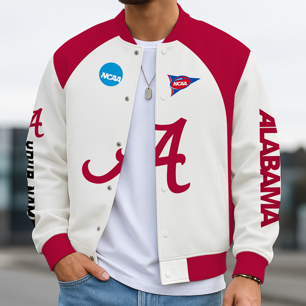 LIMITED EDITION - NEW CUSTOMIZED NCAA FBS08 ABC ALABAMA CRIMSON TIDE BASEBALL JACKET, SATIN VARSITY JACKET