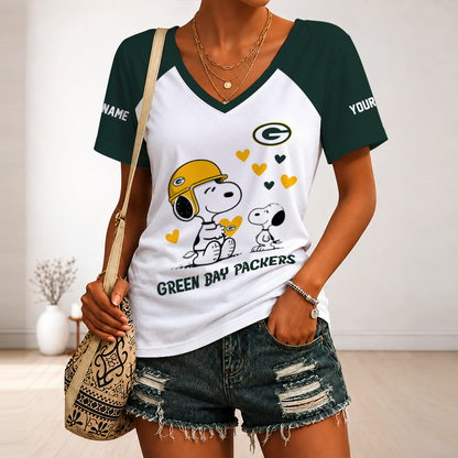 [SPECIAL OFFER] NEW CUSTOMIZED NFL08 GBP GREEN BAY PACKERS V-NECK FEMALE SHIRT