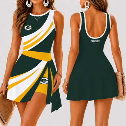 [SPECIAL OFFER] NEW CUSTOMIZED NFL08 GBP GREEN BAY PACKERS WOMEN'S SUMMER SKORT DRESS