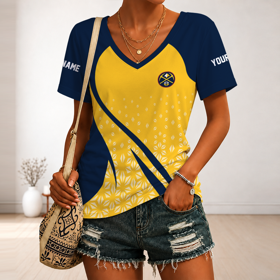 [HOT DEAL] NEW CUSTOMIZED NBA08 DNU DENVER NUGGETS V-NECK FEMALE SHIRT