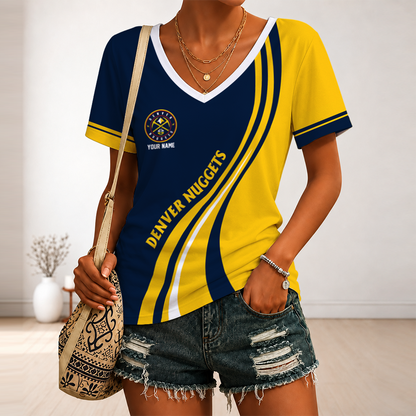 [HOT DEAL] NEW CUSTOMIZED NBA08 DNU DENVER NUGGETS V-NECK FEMALE SHIRT