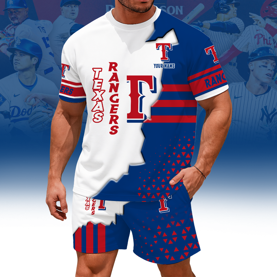 LIMITED EDITION - NEW CUSTOMIZED MLB08 TRS TEXAS RANGERS UNISEX T-SHIRT & SHORTS SET