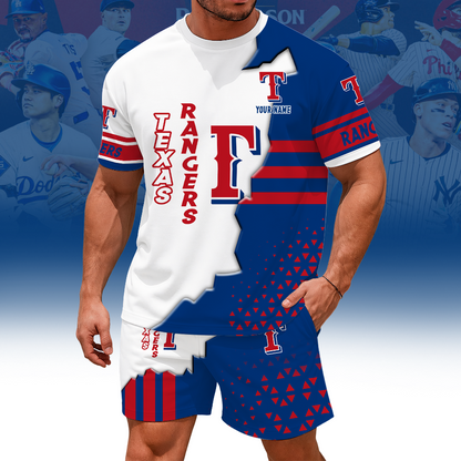 LIMITED EDITION - NEW CUSTOMIZED MLB08 TRS TEXAS RANGERS UNISEX T-SHIRT & SHORTS SET