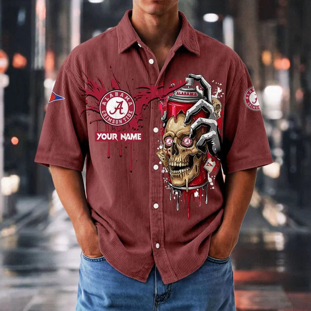 MEGA SALE - NEW CUSTOMIZED NCAA FBS08 ABC AB CRIMSON TIDE SEERSUCKER BUTTON SHIRT