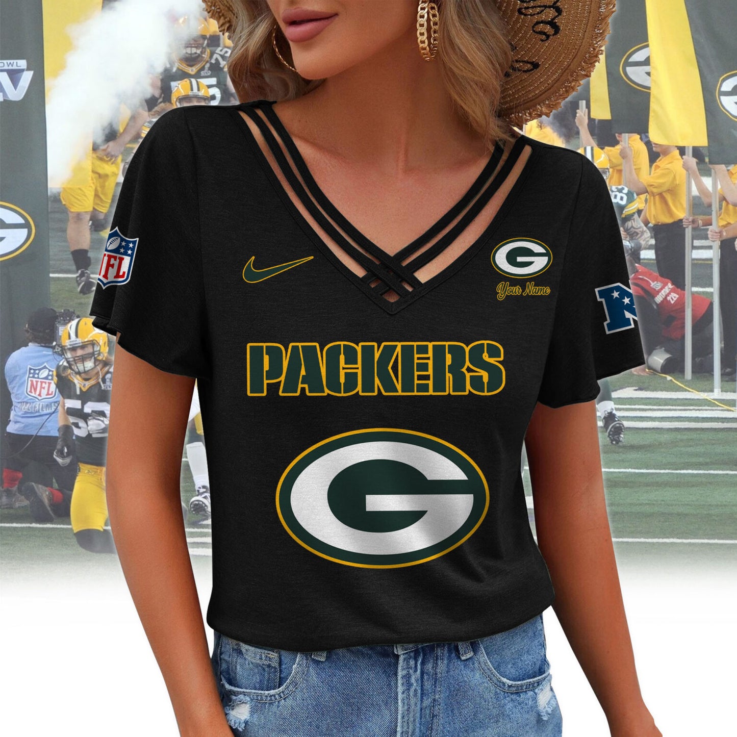 [SPECIAL OFFER] NEW CUSTOMIZED NFL08 GBP GREEN BAY PACKERS V-NECK SHIRT