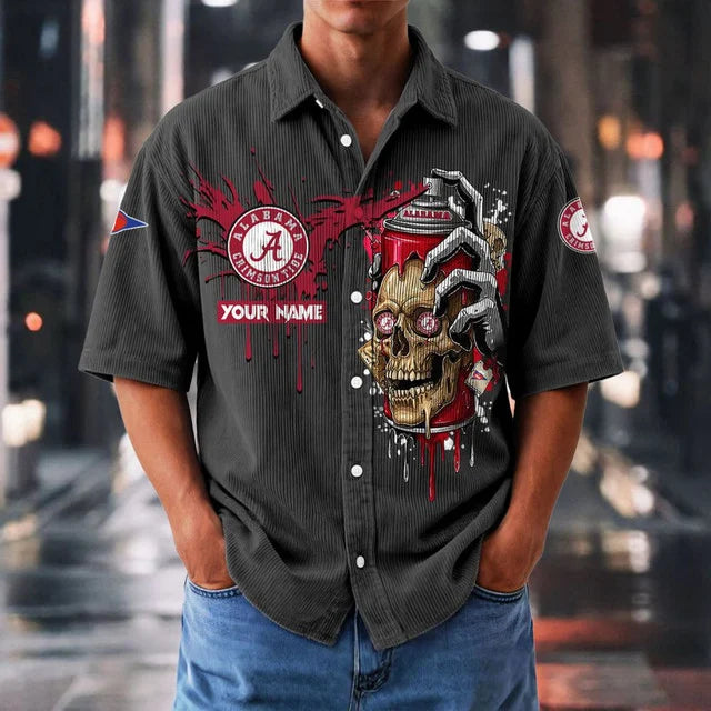 MEGA SALE - NEW CUSTOMIZED NCAA FBS08 ABC AB CRIMSON TIDE SEERSUCKER BUTTON SHIRT