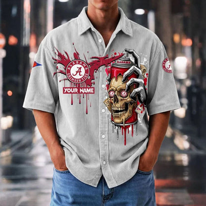 MEGA SALE - NEW CUSTOMIZED NCAA FBS08 ABC AB CRIMSON TIDE SEERSUCKER BUTTON SHIRT