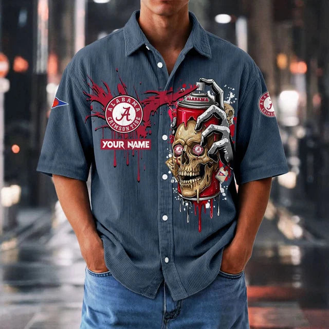 MEGA SALE - NEW CUSTOMIZED NCAA FBS08 ABC AB CRIMSON TIDE SEERSUCKER BUTTON SHIRT