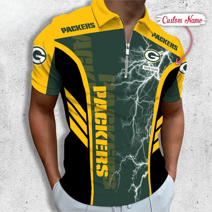 LIMITED EDITION - NEW CUSTOMIZED NFL08 GBP GREEN BAY PACKERS ZIP POLO SHIRT