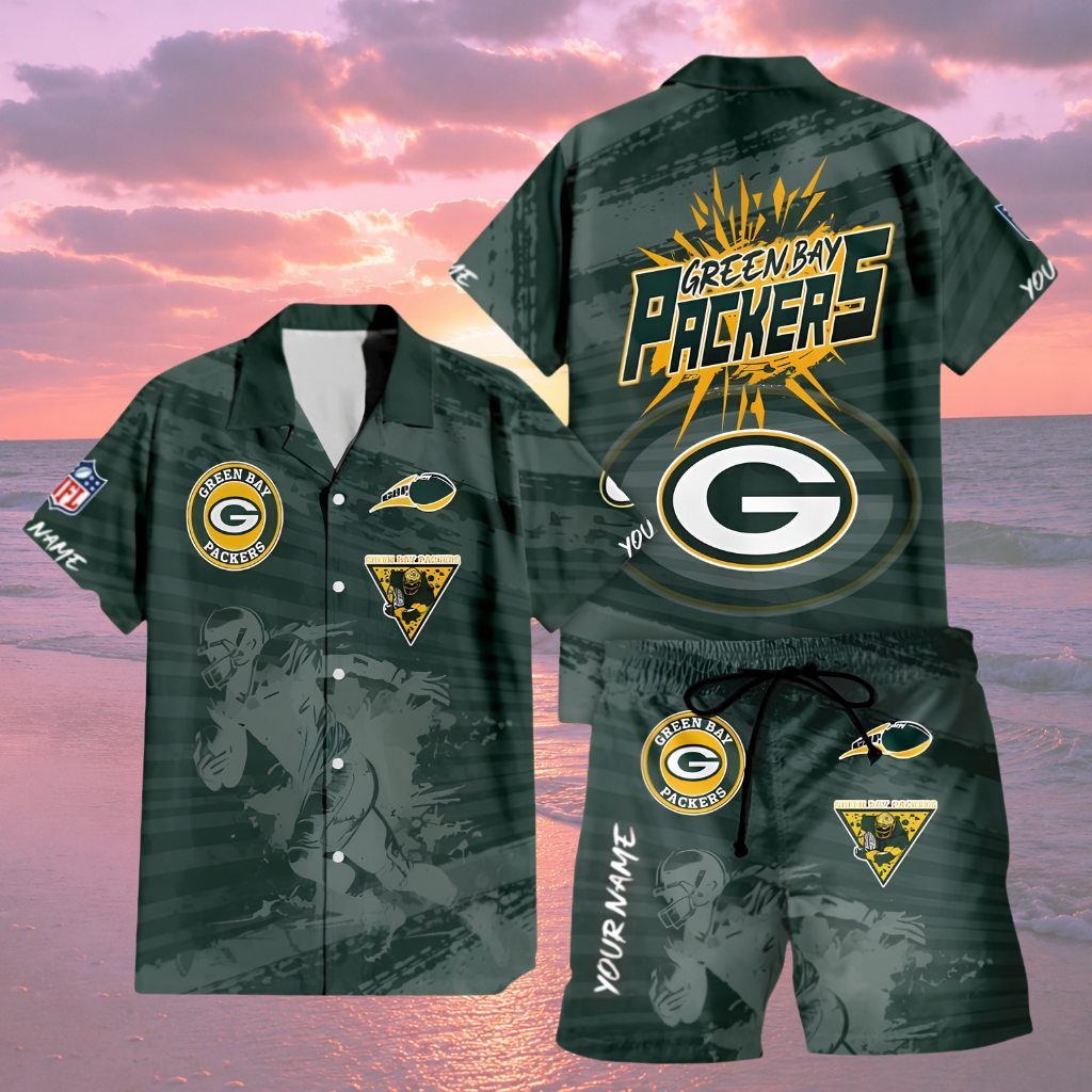 LIMITED EDITION  - NEW CUSTOMIZED NFL08 GBP GREEN BAY PACKERS UNISEX HAWAIIAN SHIRT & SHORTS SET