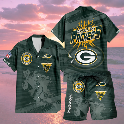 LIMITED EDITION  - NEW CUSTOMIZED NFL08 GBP GREEN BAY PACKERS UNISEX HAWAIIAN SHIRT & SHORTS SET