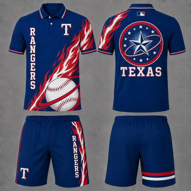 [FLASH SALE] NEW CUSTOMIZED MLB08 TRS TEXAS RANGERS POLO SHIRT & SHORT PANTS SET