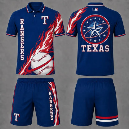 [FLASH SALE] NEW CUSTOMIZED MLB08 TRS TEXAS RANGERS POLO SHIRT & SHORT PANTS SET