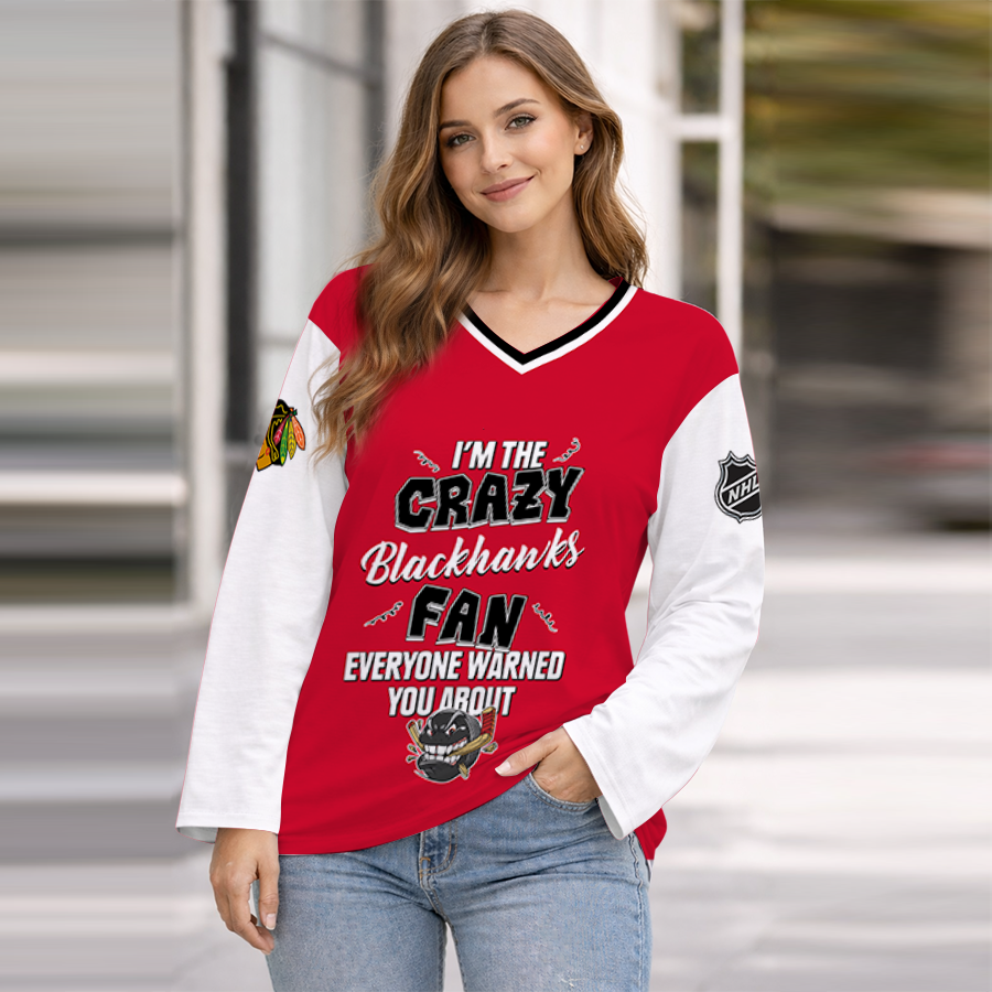 LIMITED EDITION - NEW CUSTOMIZED NHL08 CBH CHICAGO BLACKHAWKS WOMEN'S HEART V-NECK LONG SLEEVE SHIRT
