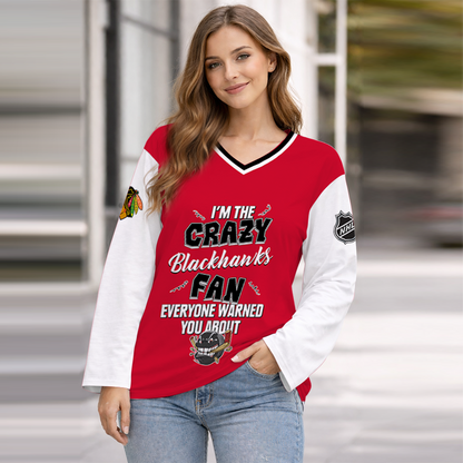 LIMITED EDITION - NEW CUSTOMIZED NHL08 CBH CHICAGO BLACKHAWKS WOMEN'S HEART V-NECK LONG SLEEVE SHIRT