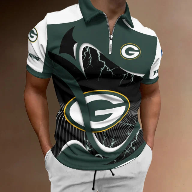 LIMITED EDITION - NEW CUSTOMIZED NFL08 GBP GREEN BAY PACKERS ZIP POLO SHIRT