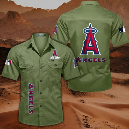 LIMITED EDITION - NEW CUSTOMIZED MLB27 LAA LOS ANGELES ANGELS  MEN'S CARGO SHIRT