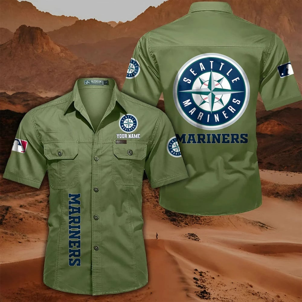 LIMITED EDITION - NEW CUSTOMIZED MLB14 SMS SEATTLE MARINERS MEN'S CARGO SHIRT