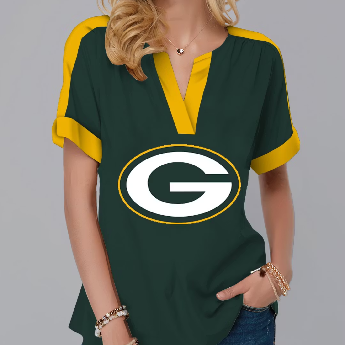 LIMITED EDITION - NEW CUSTOMIZED NFL08 GBP GREEN BAY PACKERS V-NECK FEMALE SHIRT