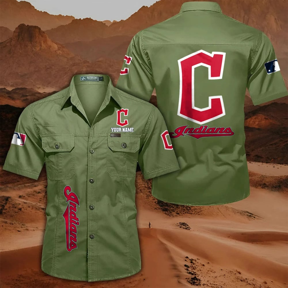 LIMITED EDITION - NEW CUSTOMIZED MLB13 CGS CLEVELAND GUARDIANS MEN'S CARGO SHIRT