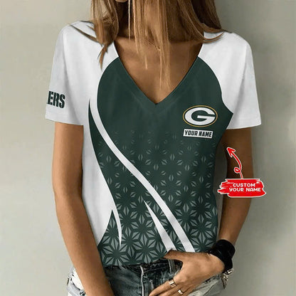 LIMITED EDITION - NEW CUSTOMIZED NFL08 GBP GREEN BAY PACKERS V-NECK FEMALE SHIRT