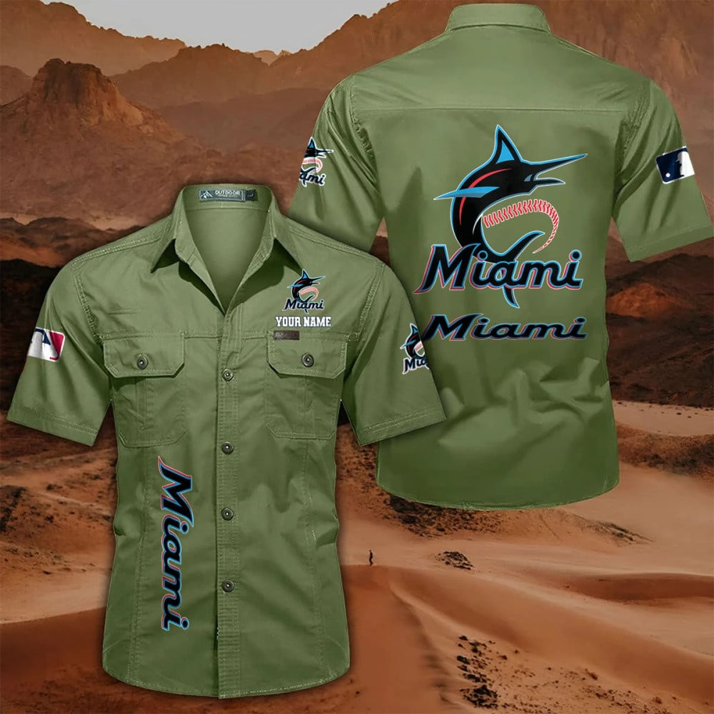LIMITED EDITION - NEW CUSTOMIZED MLB20 MMS MIAMI MARLINS MEN'S CARGO SHIRT