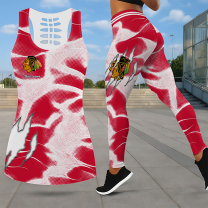 LIMITED EDITION - NEW CUSTOMIZED NHL08 CBH CHICAGO BLACKHAWKS LEGGINGS & HOLLOW TANK TOP SET