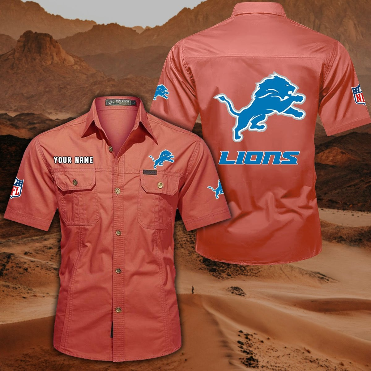 SPECIAL EDITION - NEW CUSTOMIZED NFL04 DTL DETROIT LIONS MUTICOLOR MEN'S CARGO SHIRT