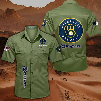 LIMITED EDITION - NEW CUSTOMIZED MLB15 MBS MILWAUKEE BREWERS MEN'S CARGO SHIRT