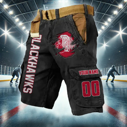 LIMITED EDITION - NEW CUSTOMIZED NHL08 CBH CHICAGO BLACKHAWKS CARGO SHORTS