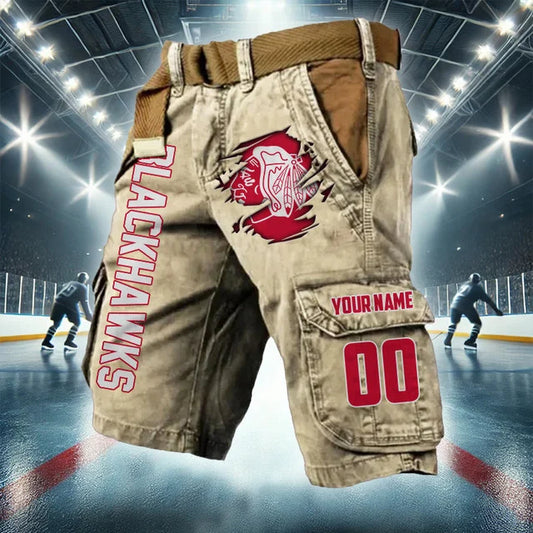 LIMITED EDITION - NEW CUSTOMIZED NHL08 CBH CHICAGO BLACKHAWKS CARGO SHORTS
