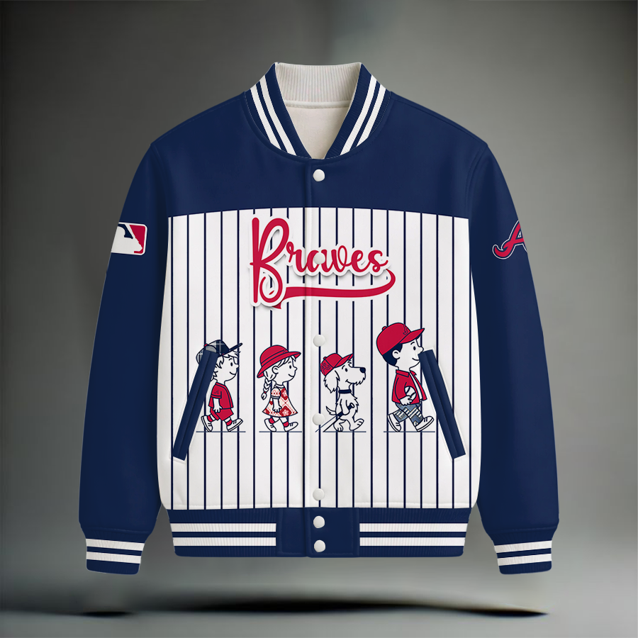 LIMITED EDITION - NEW CUSTOMIZED MLB09 ABS ATLANTA BRAVES SNOOPY STYLE SATIN VARSITY & BASEBALL JACKET