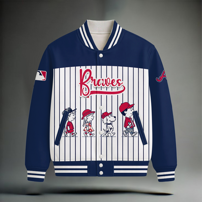 LIMITED EDITION - NEW CUSTOMIZED MLB09 ABS ATLANTA BRAVES SNOOPY STYLE SATIN VARSITY & BASEBALL JACKET