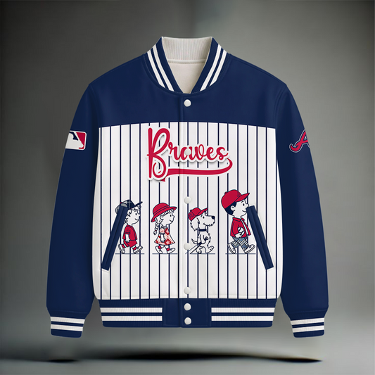 LIMITED EDITION - NEW CUSTOMIZED MLB09 ABS ATLANTA BRAVES SNOOPY STYLE SATIN VARSITY & BASEBALL JACKET