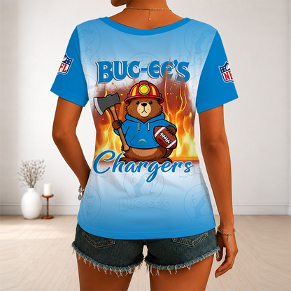 [SPECIAL OFFER] NEW CUSTOMIZED NFL09 LAC LOS ANGELES CHARGERS BUC-EE'S V-NECK FEMALE SHIRT