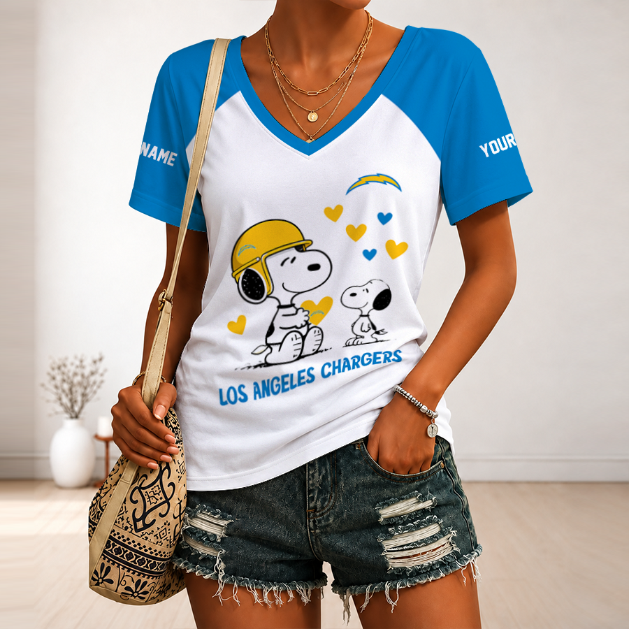 [SPECIAL OFFER] NEW CUSTOMIZED NFL09 LAC LOS ANGELES CHARGERS V-NECK FEMALE SHIRT