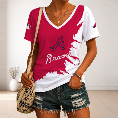 [FLASH SALE] NEW CUSTOMIZED MLB09 ABS ATLANTA BRAVES V-NECK FEMALE SHIRT