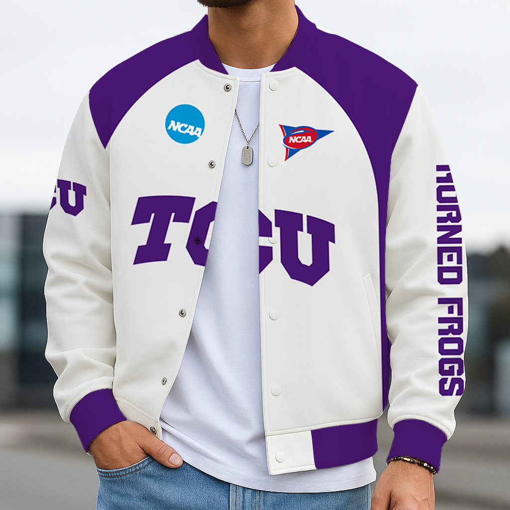 LIMITED EDITION - NEW CUSTOMIZED NCAA FBS09 THF TCU HORNED FROGS BASEBALL JACKET, SATIN VARSITY JACKET