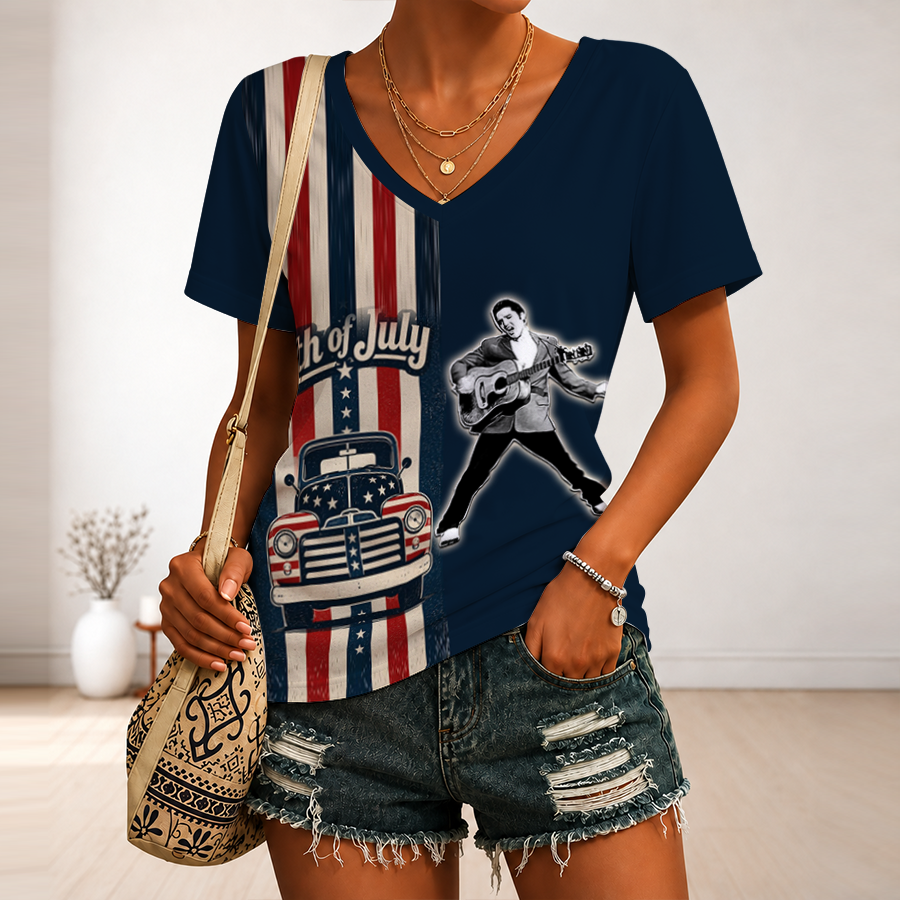 [FAN FAVORITE] NEW CUSTOMIZED ELVIS PRESLEY V-NECK FEMALE SHIRT